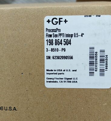 GF 3-8510-P0 Impeller Flow Sensor with Black PVDF Rotor Polypropylene Body and Titanium Pin for 1/2-4" Pipes