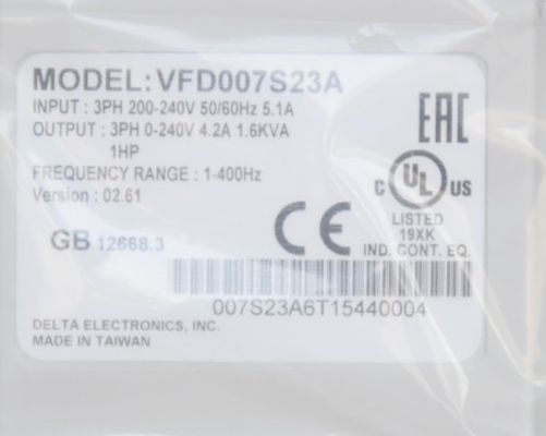 Delta VFD007S23A VFD-S Series Drive，3PH 200-240V 50/60Hz